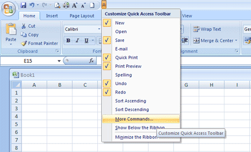 Customize Quick Access Toolbar Office 2007