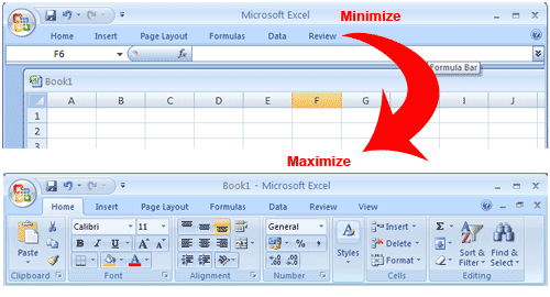 Minimize Maximize Ribbon Microsoft Office 2007