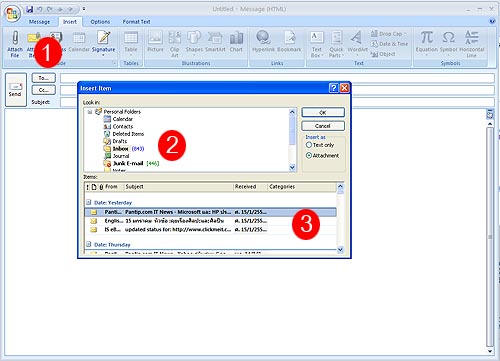 Attached Mail in Microsoft Outlook 2007