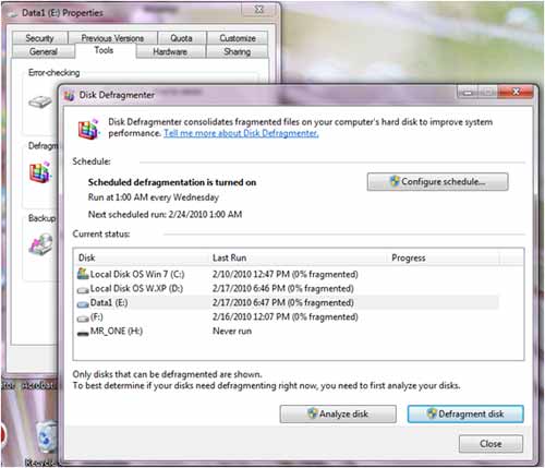 Disk Defragmenter Windows 7