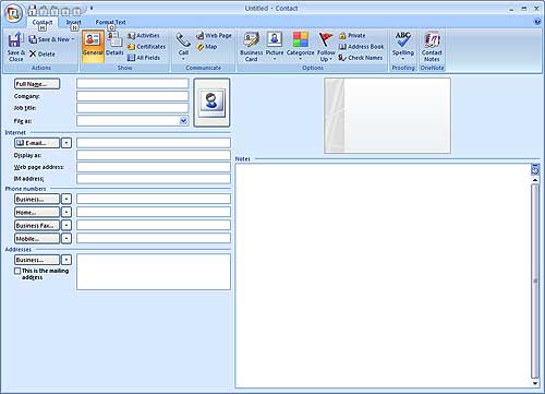 Add new contact Microsoft Outlook 2007