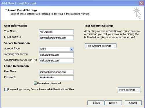 Internet E-mail Settings Microsoft Outlook 2007