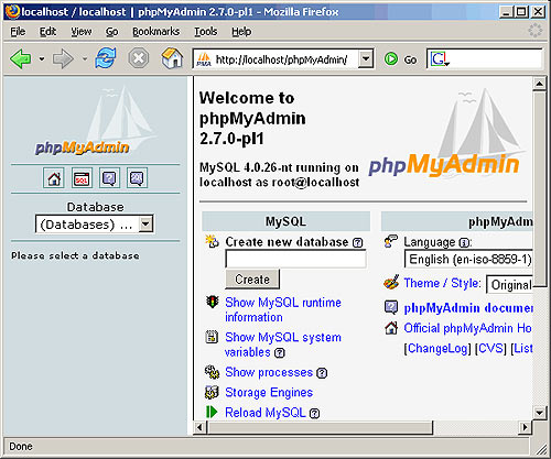 phpMyAdmin Screen