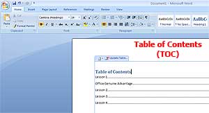 Table of Contents word 2007